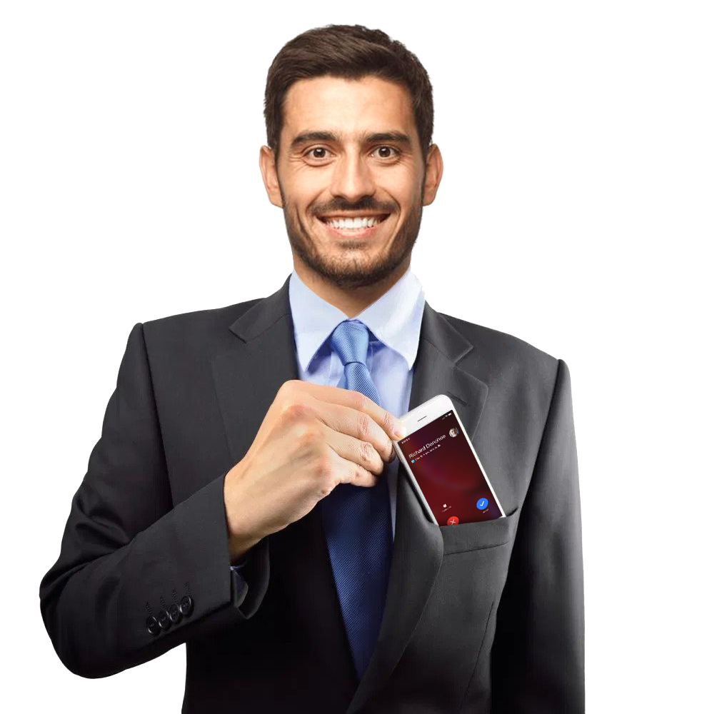 Businessman Clearly Anywhere App Phone in Pocket