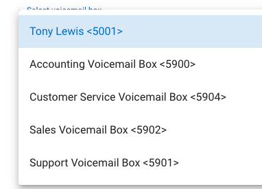Voicemail Box Dropdown